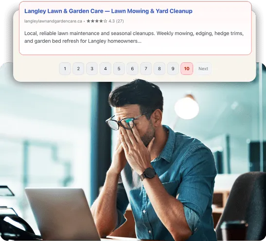 seo keyword ranking page 10 stressed business owner