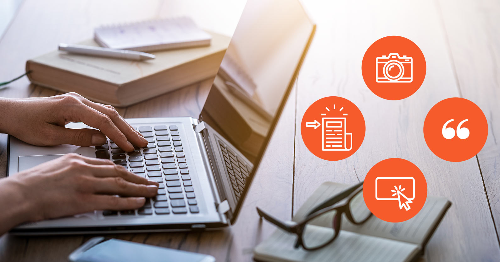 How to Effectively use SEO in Blog Posts 6 Hands writing on laptop keyboard