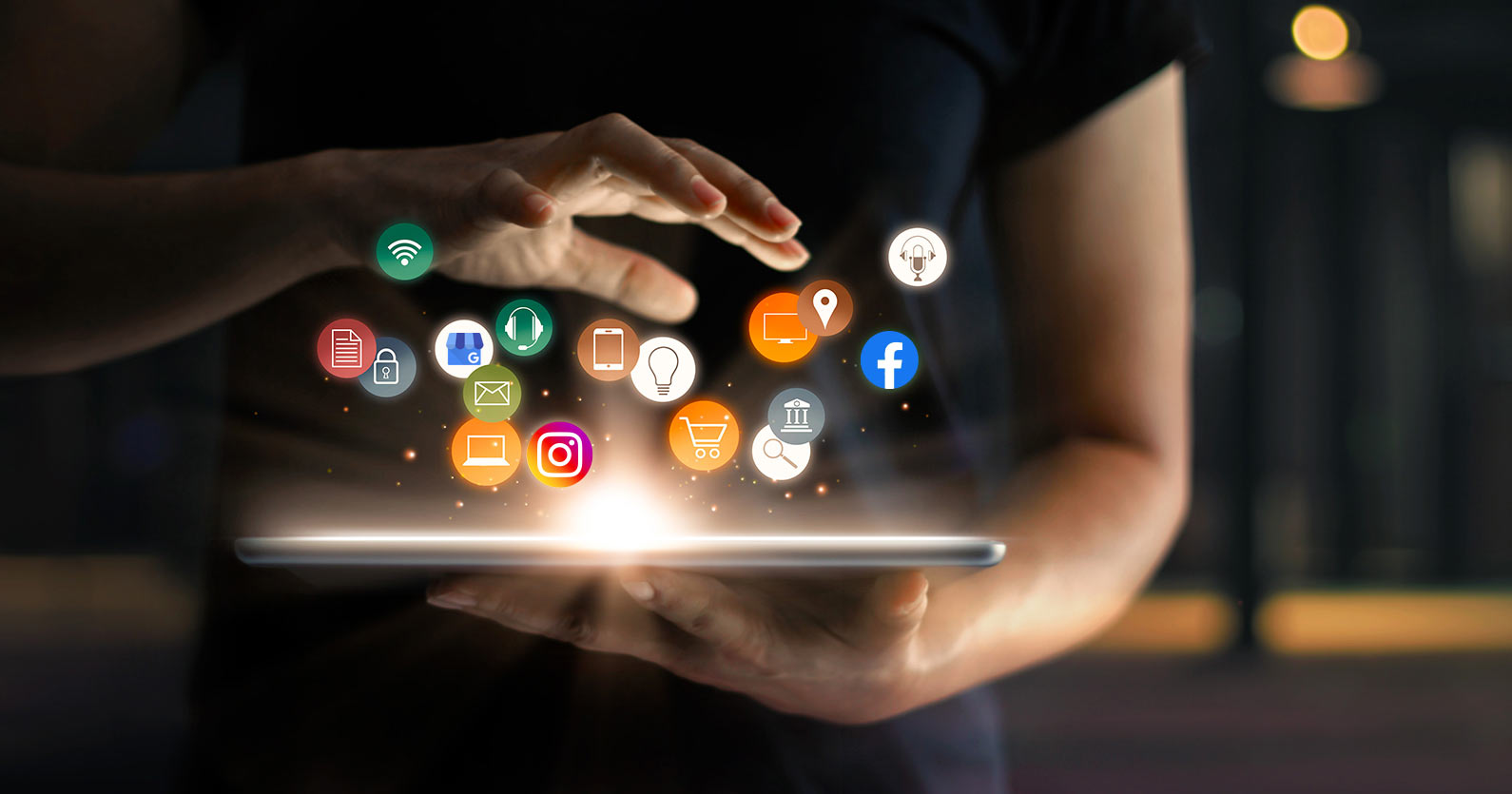 Answers to the Top 6 Questions About Digital Marketing 1 Answers to the Top 6 Questions About Digital Marketing: Tablet illustration showing social media icons