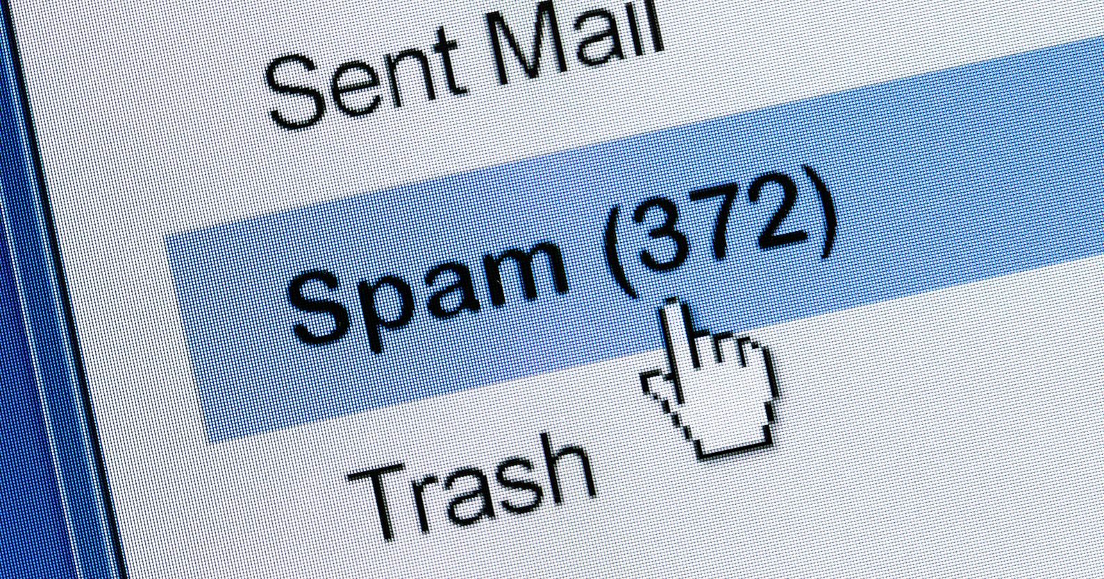 Screenshot showing an inbox focused on the spam folder