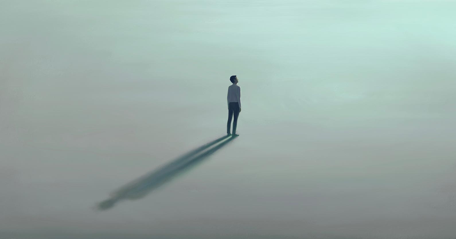 cartoon person standing alone in a vast, empty space