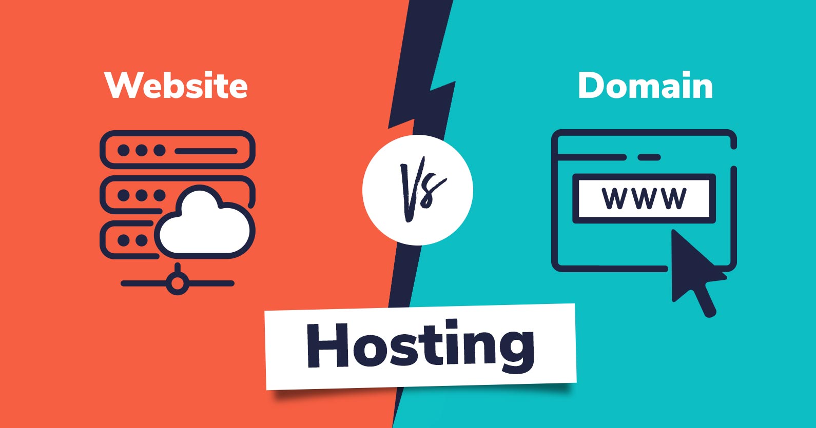 cartoon image of website vs domain hosting